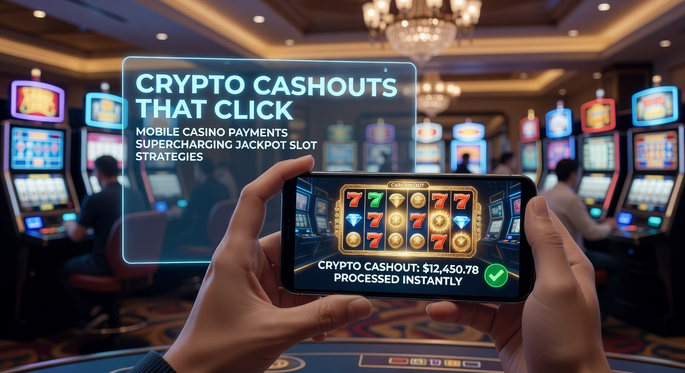 Mobile phone displaying a jackpot slot win with cryptocurrency wallet interface overlay, highlighting fast cashout options