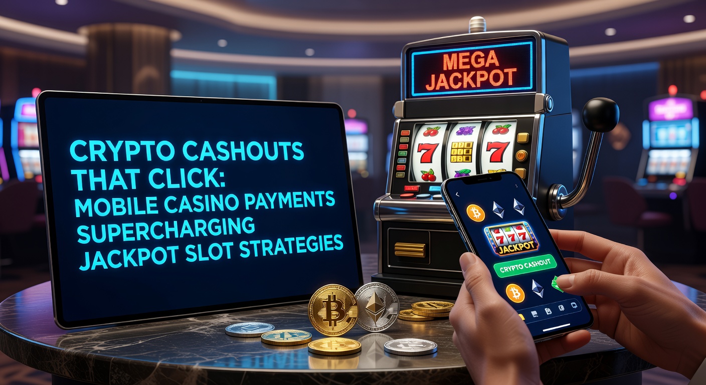 Illustration of cryptocurrency transactions flowing seamlessly between a mobile casino app and jackpot slot reels, emphasizing speed and security