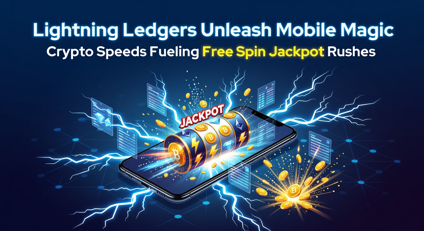 Vibrant mobile screen displaying lightning-fast crypto transactions powering free spin jackpots in a dynamic casino app