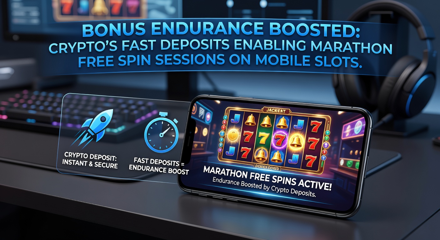 Vibrant mobile slot screen showing cascading free spins with crypto deposit icons in the background, illustrating seamless marathon sessions