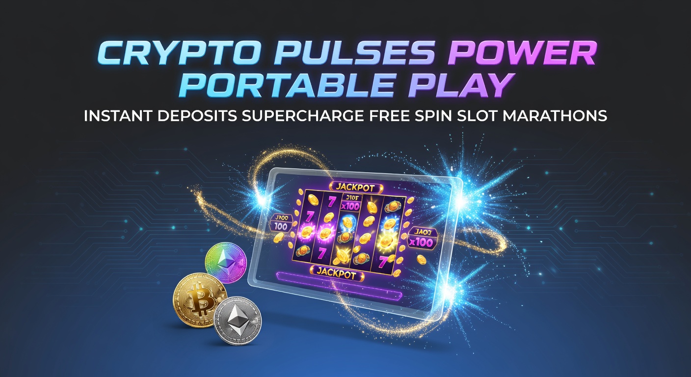 A vibrant mobile screen showing a slot machine with crypto deposit lightning bolt icons and spinning reels during a free spin marathon