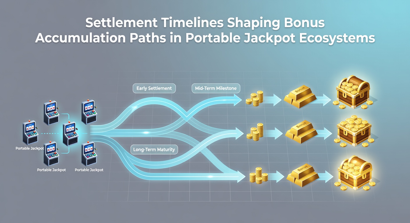 Visual diagram showing settlement timelines intersecting with bonus accumulation paths in mobile jackpot ecosystems