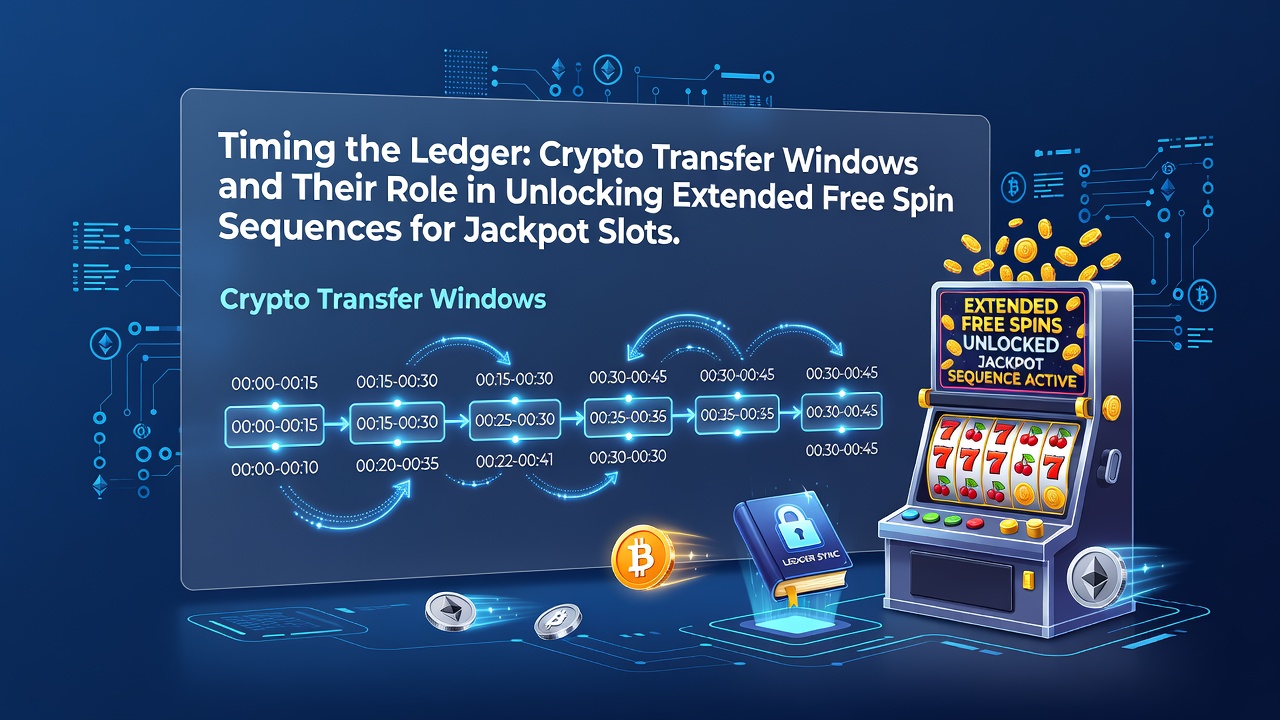 Blockchain ledger timing diagram showing crypto transfer windows aligned with slot game free spin activation sequences